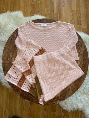 Lucca 2 Piece Blush Crochet Midi Skirt and Crop Top Size S/M
